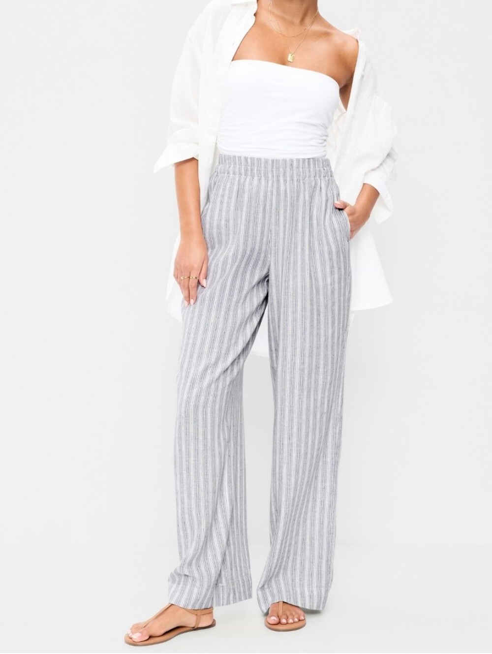 Old Navy Gray Striped Wide-Leg Pants